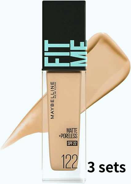 Maybelline Fit Me Liquid Foundation R 122 (Natural Pink Tone) SPF22 — 75g × 3 Set | Long-Lasting, Pore-Blurring, Lightweight ※ International shipping included