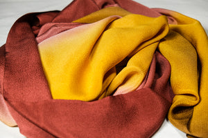 Hand-Dyed Silk Chirimen Shawl - Ochre/Chestnut Brown