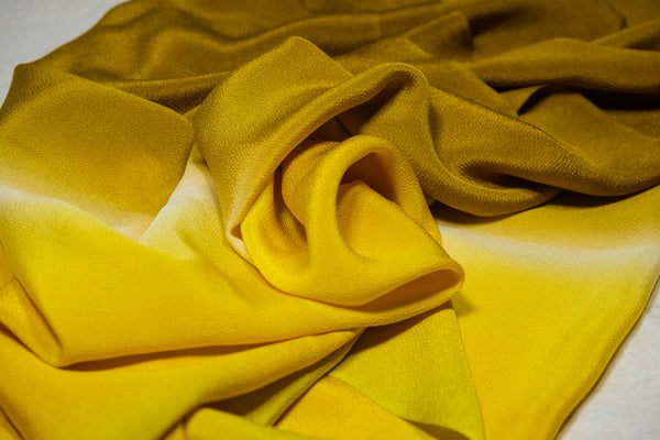 Hand-Dyed Silk Chirimen Shawl - Yellow/Golden Brown