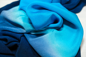 Hand-Dyed Silk Chirimen Shawl - Turquoise/Navy Blue