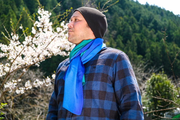 Hand-Dyed Silk Chirimen Shawl - Peacock Blue