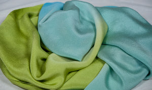 Hand-Dyed Silk Chirimen Shawl - Pear Green/Light Blue