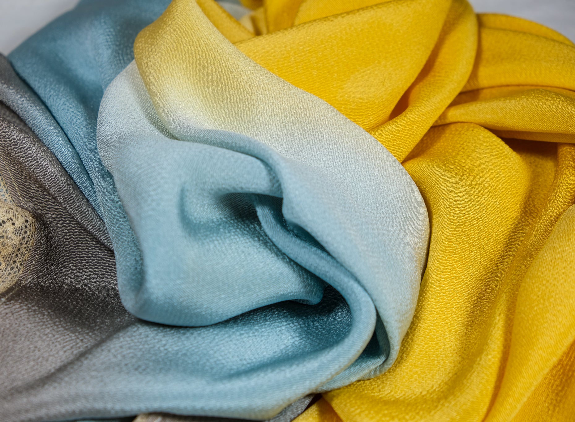 Hand-Dyed Silk Chirimen Shawl - Yellow/Gentle Blue