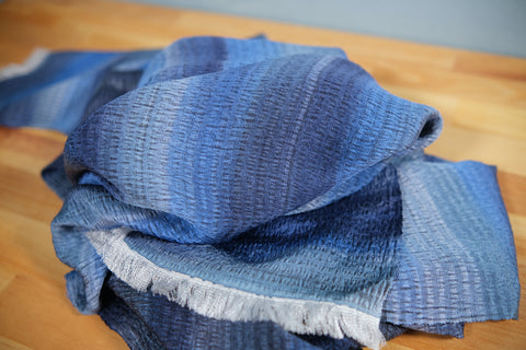 Parti-Colored Silk Chirimen Shawl - Indigo / Ultramarine