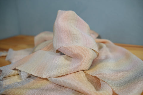 Parti-Colored Silk Chirimen Shawl - Peach White