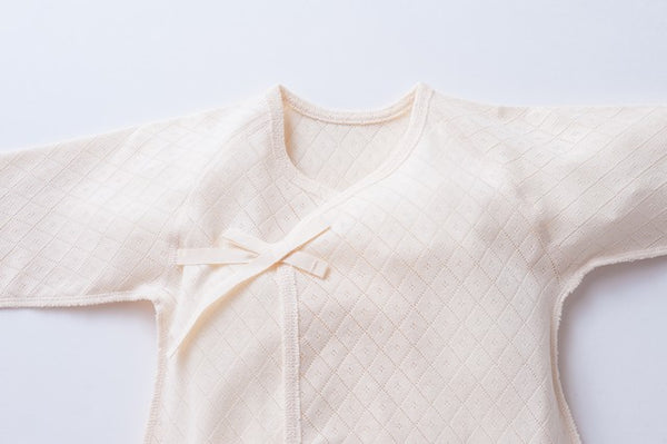 Organic Cotton Baby Undershirt - Double Layer Kimono Bodysuit Diamond Pattern