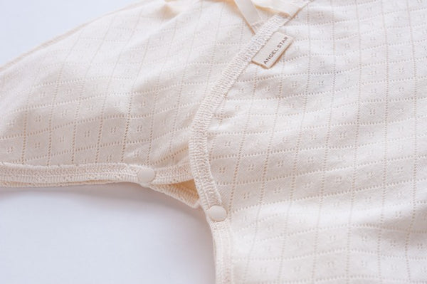 Organic Cotton Baby Undershirt - Double Layer Kimono Bodysuit Diamond Pattern