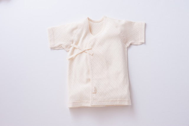 Organic Cotton Baby Undershirt - Short Sleeve Kimono Diamond Pattern