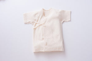 Organic Cotton Baby Undershirt - Short Sleeve Kimono Diamond Pattern