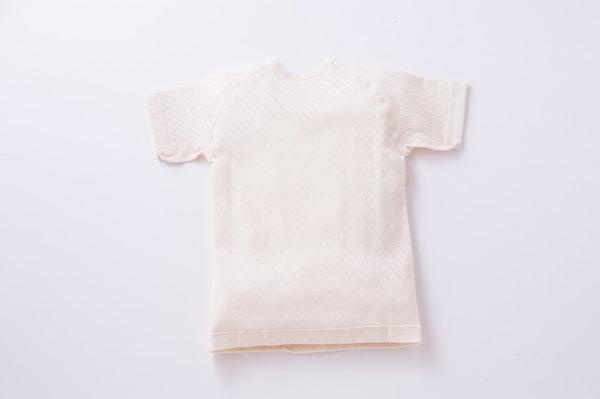 Organic Cotton Baby Undershirt - Short Sleeve Kimono Diamond Pattern